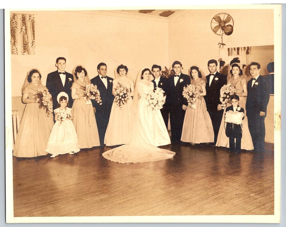 Vintage Mid Century Wedding Party Photo Geo E Ernst Mineola NY 1950s Formal